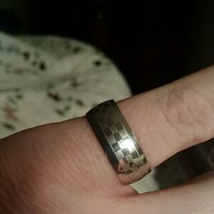 Checkered Band Ring 7 stainless steel men lady
